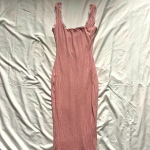 Pink maxi dress with lace detailing and low back
